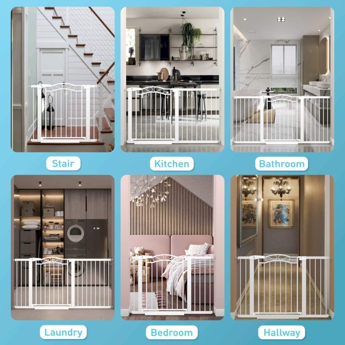 Extra Wide Baby Gate Pressure Mounted Pet Gate-White