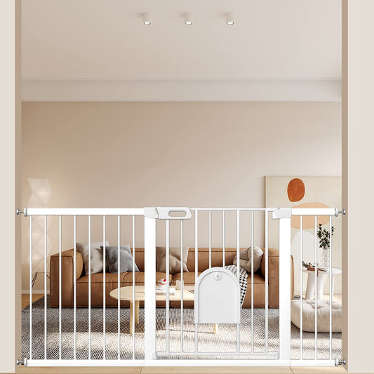 Extra Wide Baby Gate with Cat Door-White